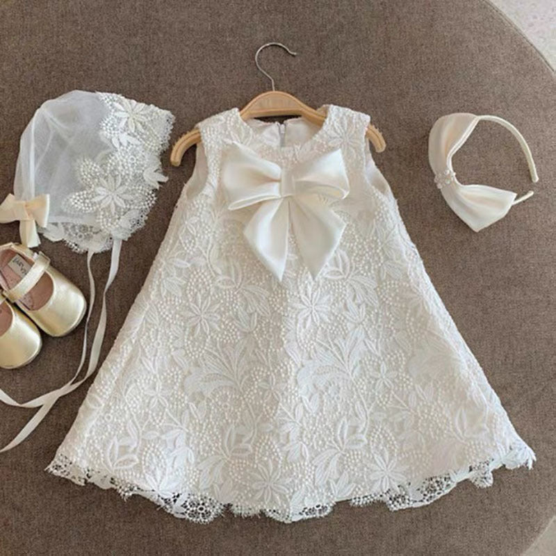 Baptism Dresses Baby Girl Summer Sleeveless Bow Tie Princess Dress Toddler Birthday Party Dress