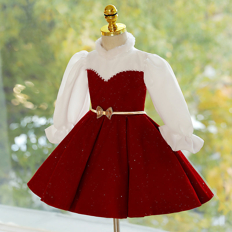 Baby Girl and Toddler Winter Long Sleeve Beaded Puffy Princess Birthday Party Dress