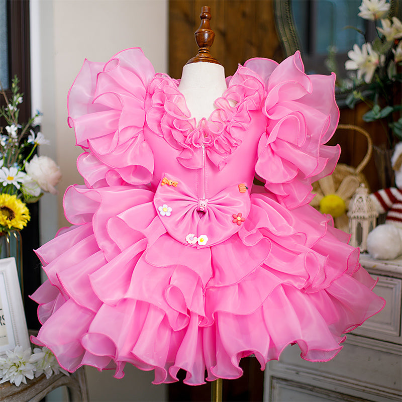 Girl Christmas Dress Toddler Ball Gowns Girl Pageant Summer Pink Bow Puff Princess Party Dress