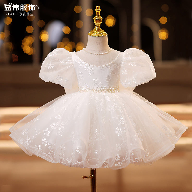 Lace Mesh Puff Sleeve Princess Dress