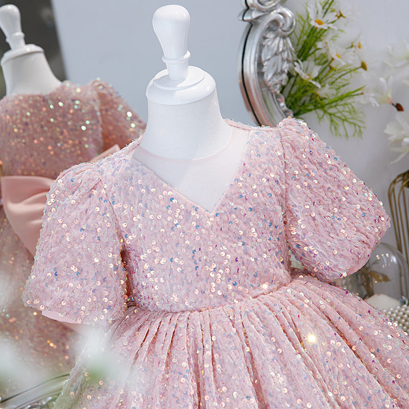Girl Formal Dresses Baby Girl Pageant Flowers Dress Toddler Sequins Cake Birthday Party Dress
