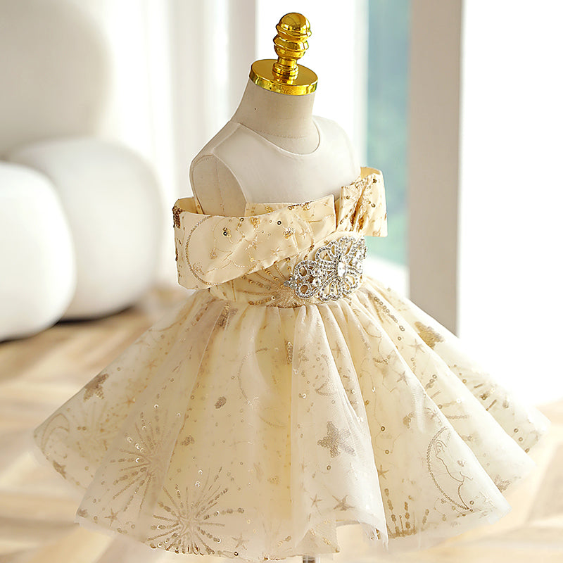 Girls Champagne Sequins Party Birthday Princess Dress