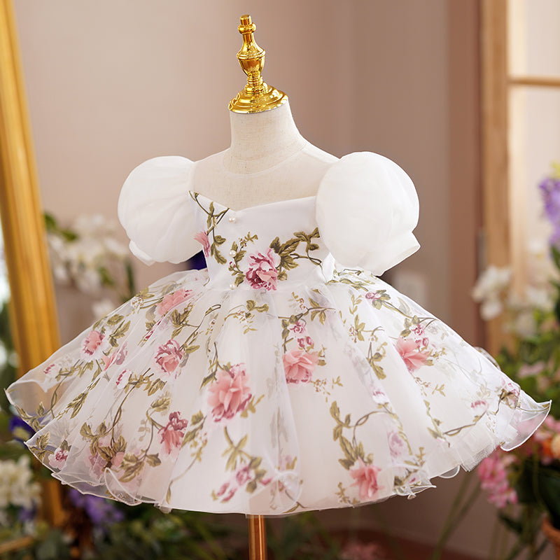 Baby Girl Formal Princess Dresses Girl Puff Sleeve Floral Puffy Birthday Party Dress Toddler Prom Dress