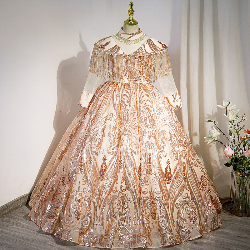 Flower Girl Dress Children Communion Princess Luxury Tassel Sequin Party Dress