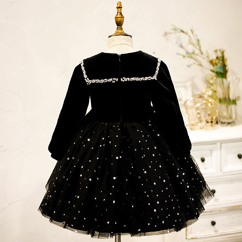 Winter Black Long Sleeve Puff Princess Dress