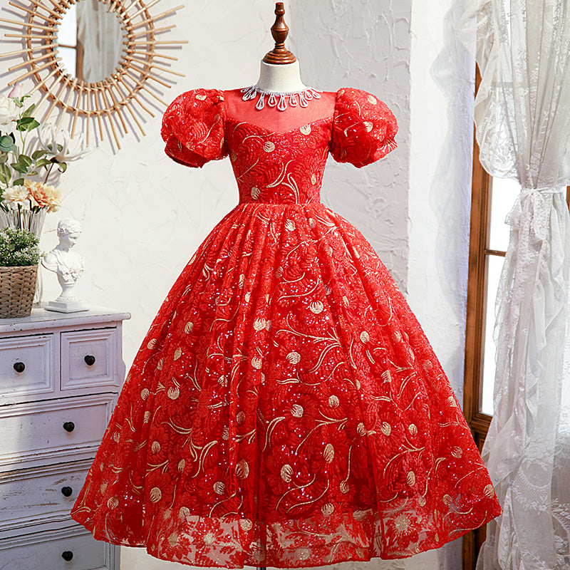 Little Girl Dream Children Pageant Red Sequins Wedding Princess Communion Dress