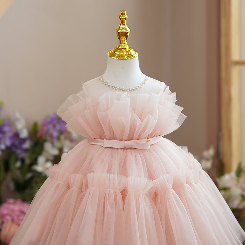 Girl Christmas Dress Flower Girl Dresses Baby Girl Easter Dress Toddler Beaded Crew Neck Fluffy Cake Birthday Party Dress