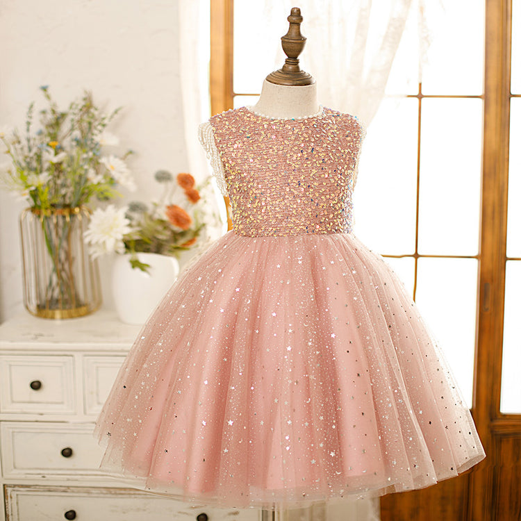 Toddler Ball Gowns Girl Cute Sequins Sleeveless Party Communion Princess Dress