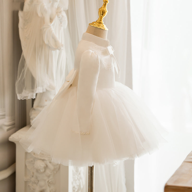 Baby Girl White Elegant Long Sleeve Flower Girl Dress Toddler Formal Princess Dress Girl Birthday Dresses