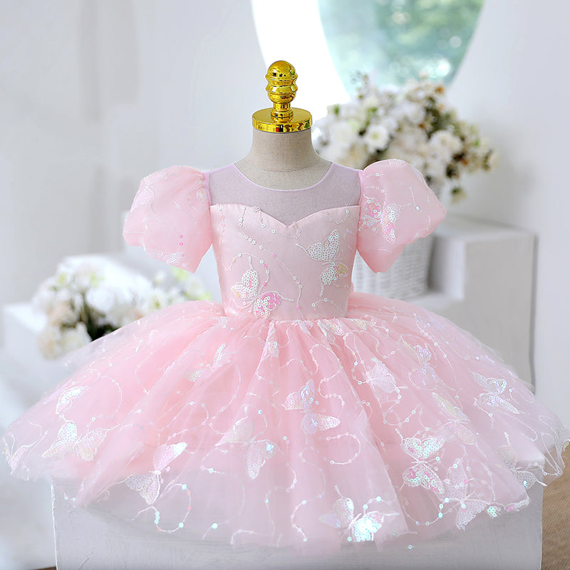 Girl Formal Princess Dress Baby Girl Pink Butterfly Sequins Birthday P ...