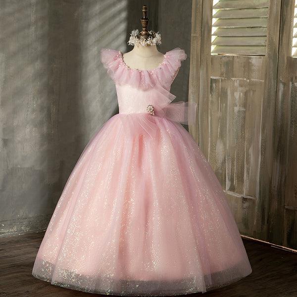 Baby Girl Dress Tddler Luxury Communion Pageant Pink Puffy Birthday Party Dress