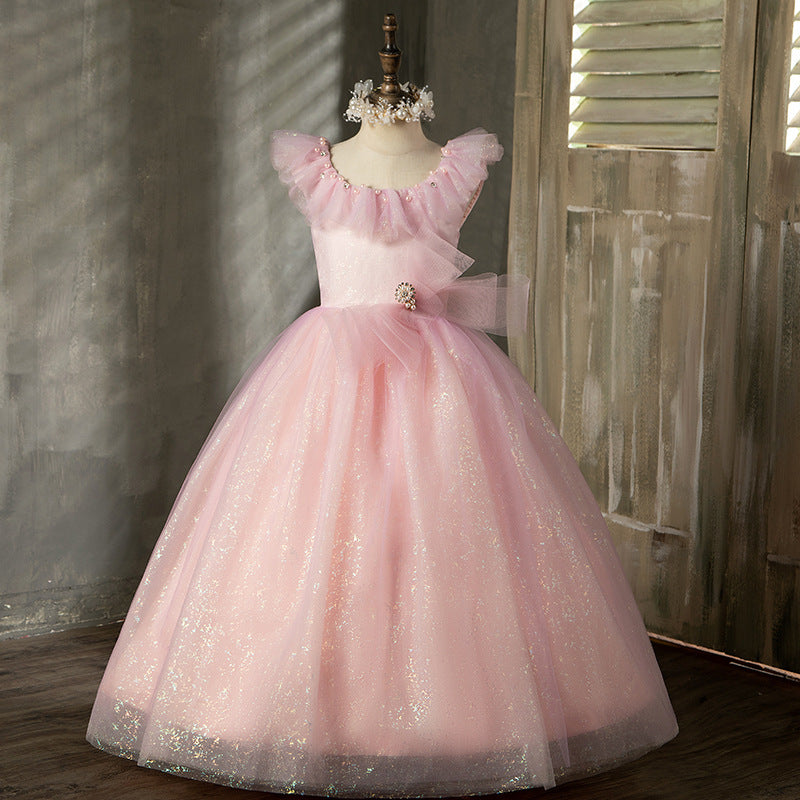 Baby Girl Dress Tddler Luxury Communion Pageant Pink Puffy Birthday Party Dress