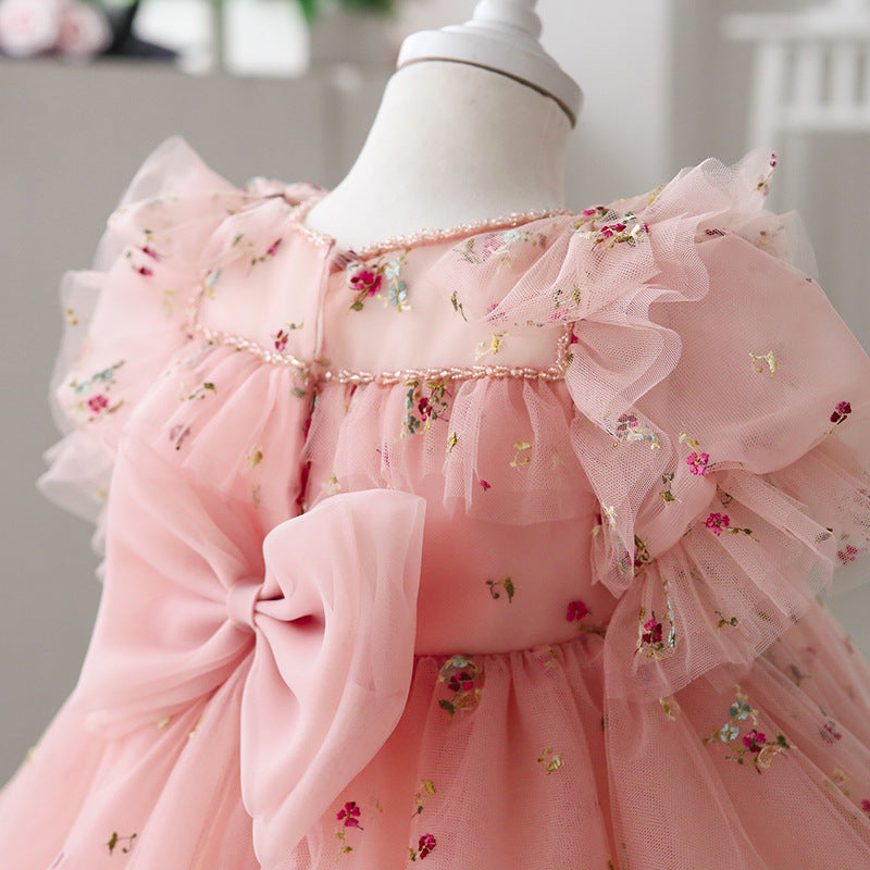 Baby Girl Formal Dresses Toddler Bow Puffy Floral Princess Dress Girl Birthday Party Dress