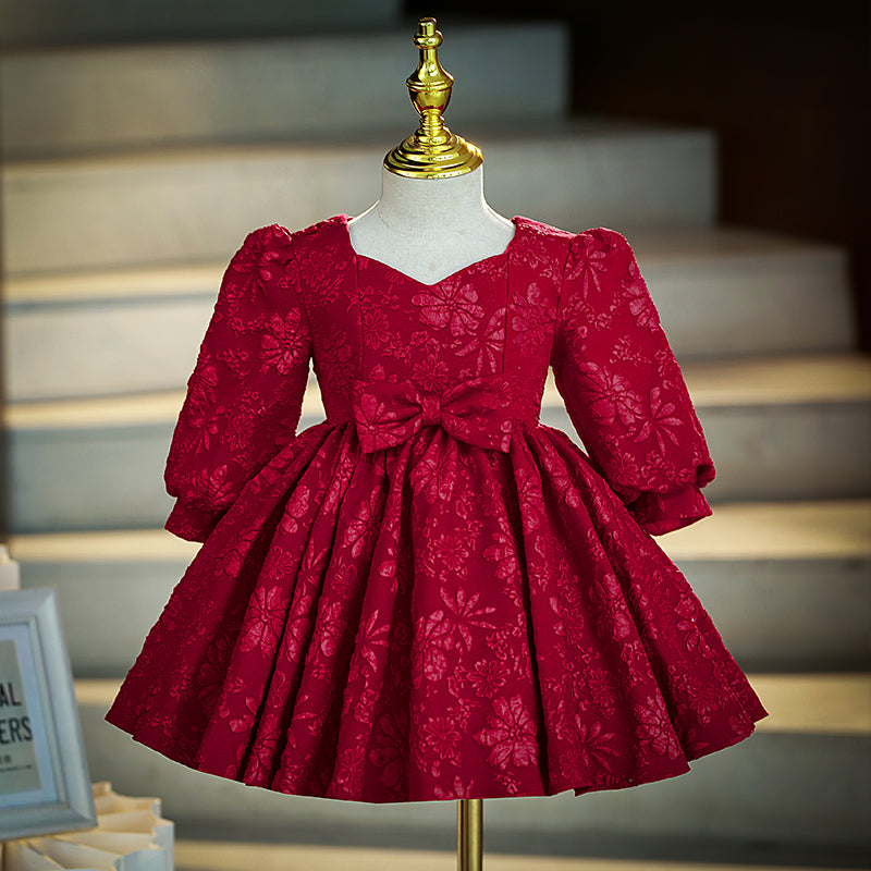Baby Girls Christmas Embroidery Bow  Birthday Princess Dress