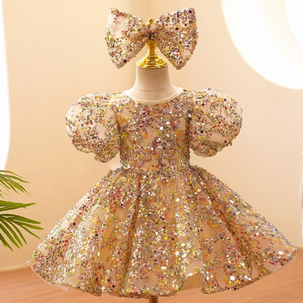 Baby Girl Formal Princess Dress Baby Girl Sequin Mesh Puffy Birthday Party Dress