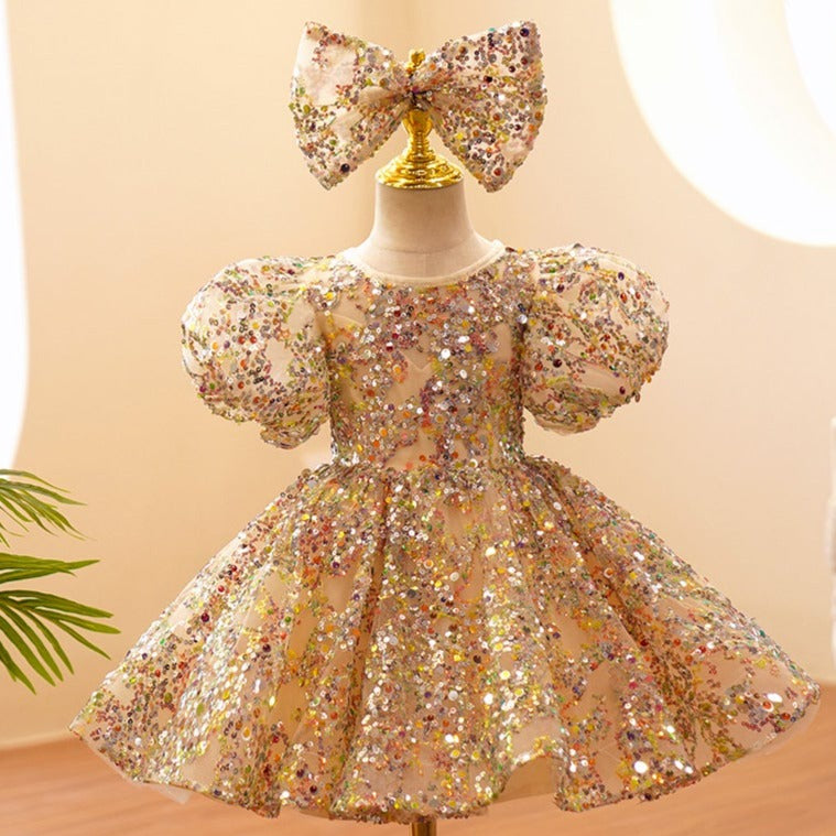 Baby Girl Formal Princess Dress Baby Girl Sequin Mesh Puffy Birthday Party Dress