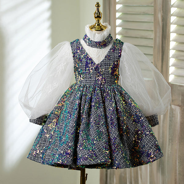 Baby Girl Baptism Dress Girl Formal Sequins Puffy Girl Dress Birthday Party Dress