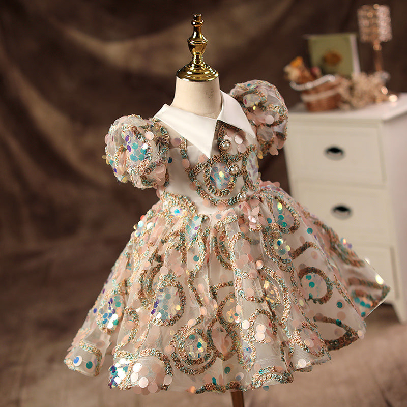 Girl Sequins Pearl Princess Party Dress Baby Girl Formal Dresses