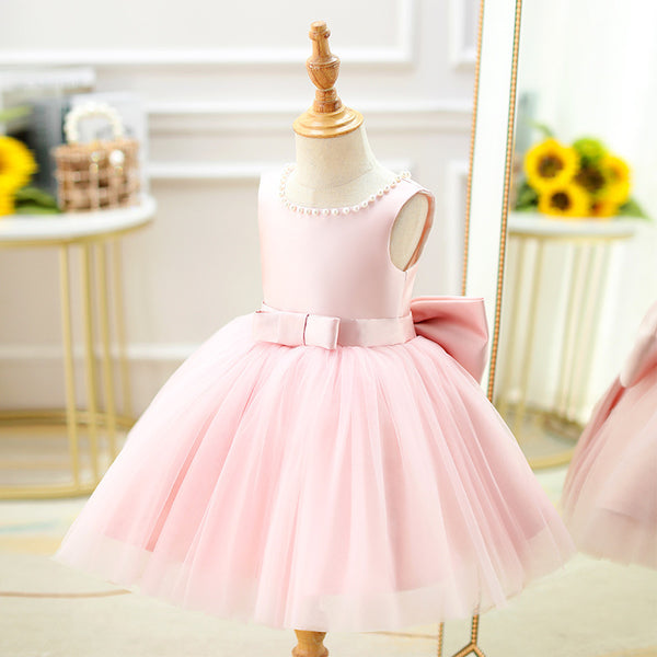 Toddler Birthday Party Dresses Baby Girl Pink Beaded Cutout Backless Formal Princess Dress