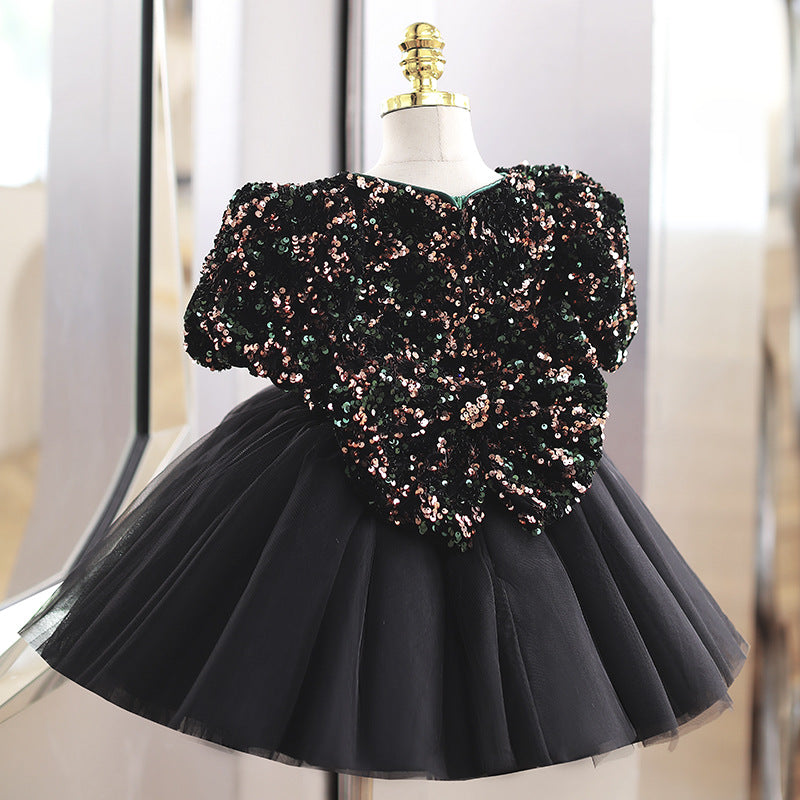 Baby Girl Formal Princess Dresses Girl Summer Black Sequins Puffy Birthday Party Dress