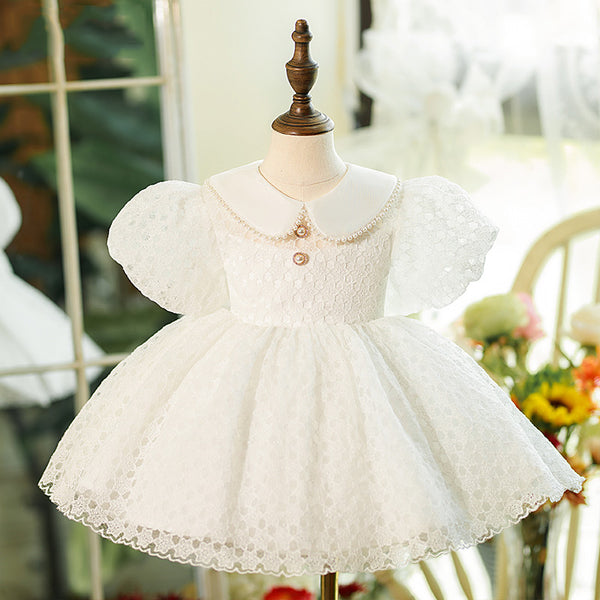 Baptism Dresses Baby Girl White Lace Doll Neck Formal Princess Dress Toddler Birthday Prom Dresses