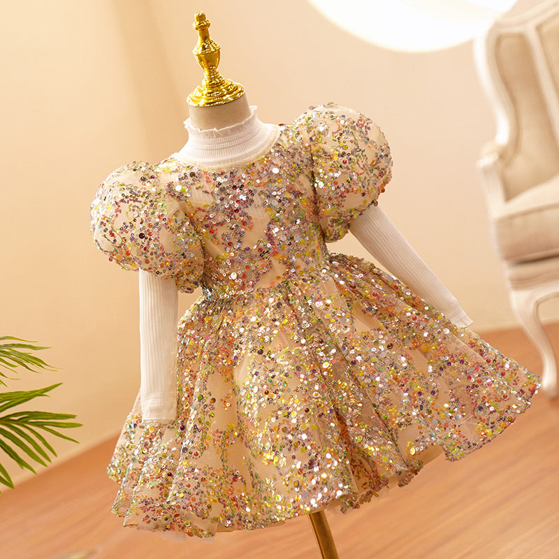 Baby Girl Formal Princess Dress Baby Girl Sequin Mesh Puffy Birthday Party Dress