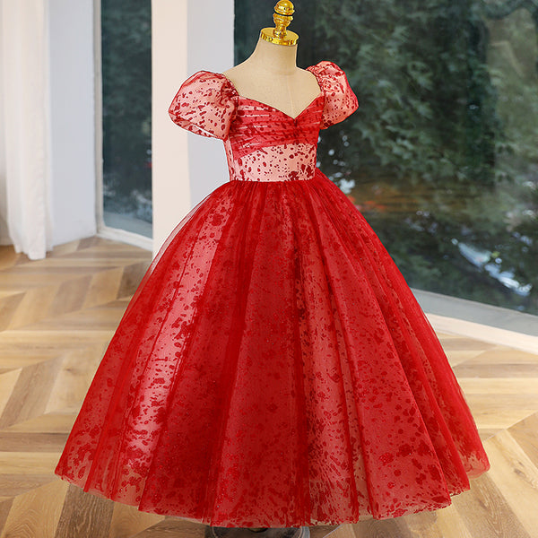 Toddler Ball Gowns Girl Luxury Pageant Red Wedding Communion Party Princess Communion Dress