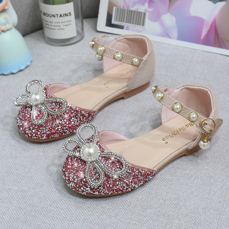 Girl Cute Bowknot Rhinestone Sequined Shoes