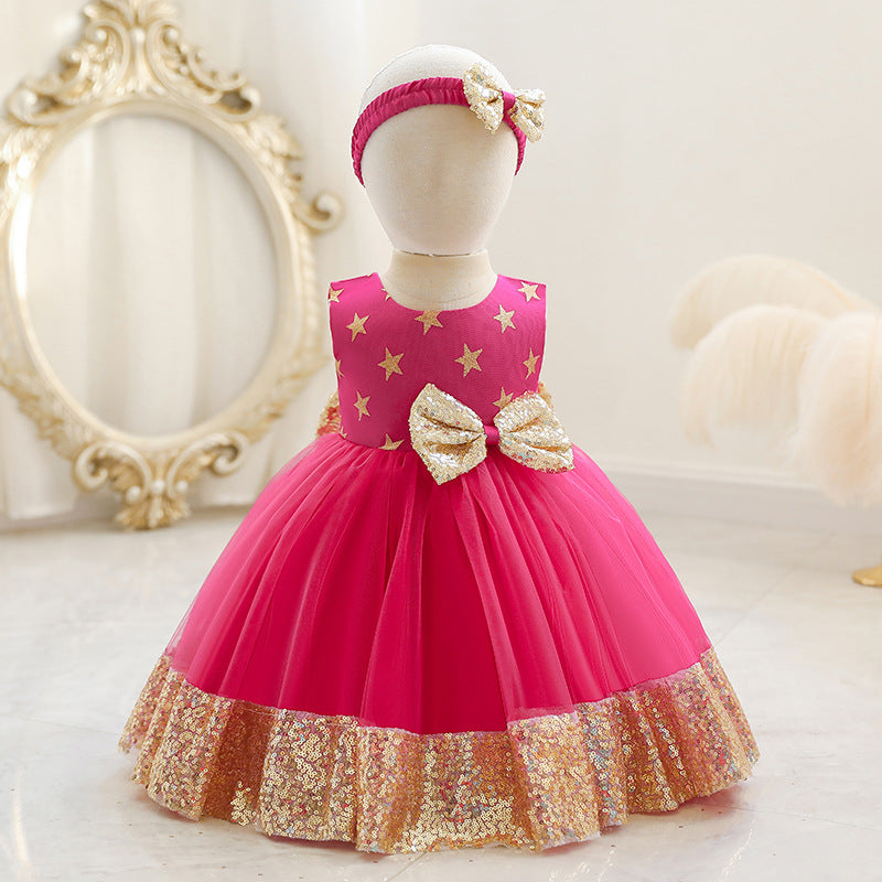 Baby Girl Princess Dress Toddler Summer Sequin Bow Stars Birthday Party Pageant Dress