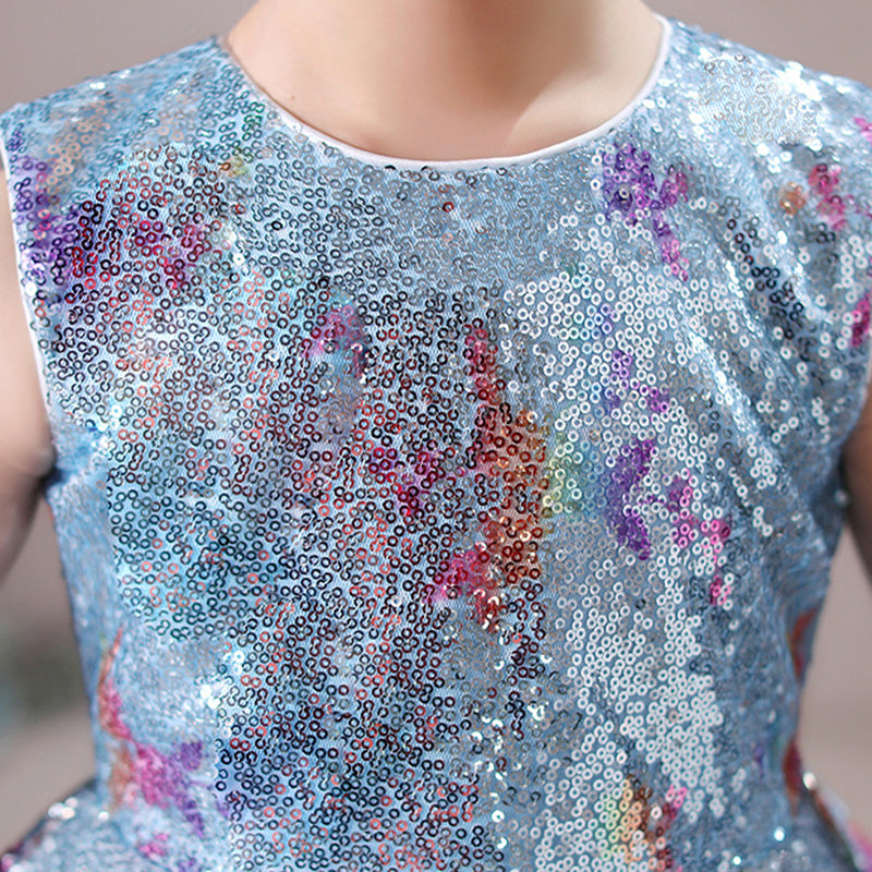 Toddler Girl Summer Gorgeous Sequins Lace Sleeveless Ball Gown Princess Dress