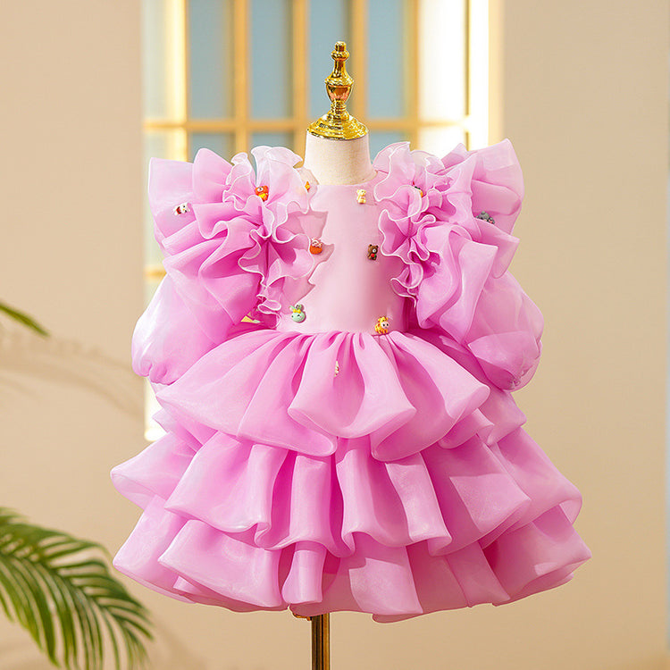 Toddler Girl Party Dress Girl Pink Cartoon Cake Fluffy Princess Dress