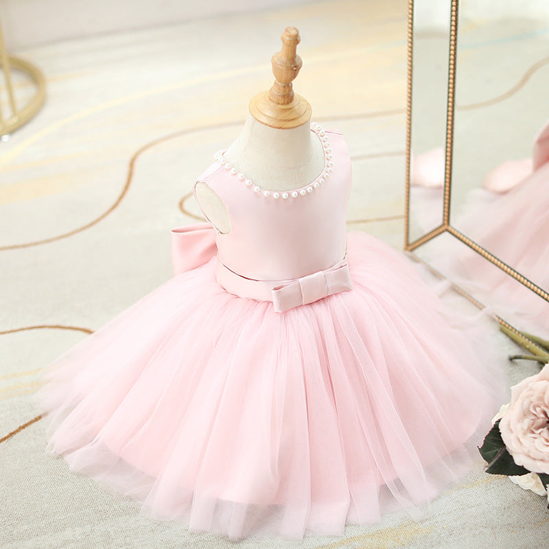 Toddler Birthday Party Dresses Baby Girl Pink Beaded Cutout Backless Formal Princess Dress