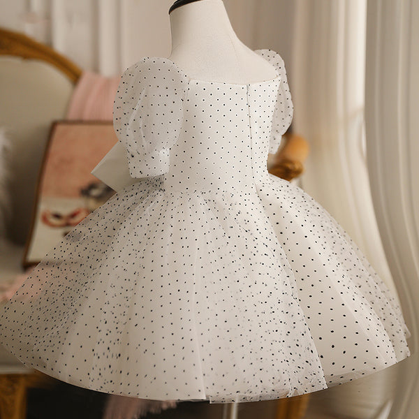 Flower Girl Dresses Baby Girl White Polka Dot Big Bow Knot Birthday Party Princess Dress