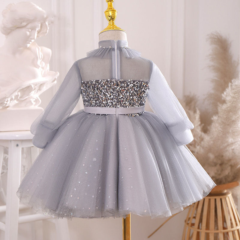 Marryshe - Little Girl Dresses - Girls Birthday Party Dress Long Sleeve Sequin Flower Girl Puffy Pageant Princess Dress, Light grey / 1-2 Years (90cm) Marryshe - Little Girl Dresses - Girls Birthday Party Dress Long Sleeve Sequin Flower Girl Puffy Pageant Princess Dress, Light grey / 1-2 Years (90cm)