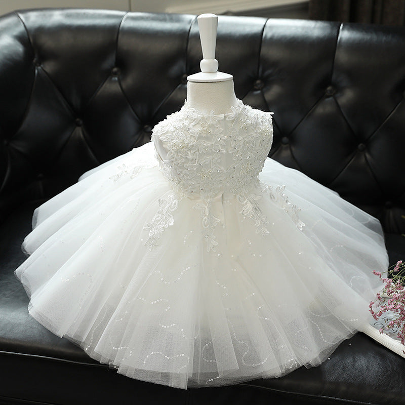 Baptism Dresses Baby Girl Princess Dress White Round Neck Sleeveless C ...