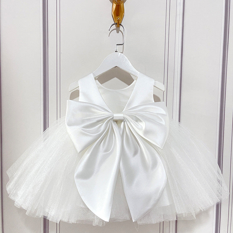 Baby Girl Birthday Party Dress Back Bow Puffy Sleeveless Princess Dress