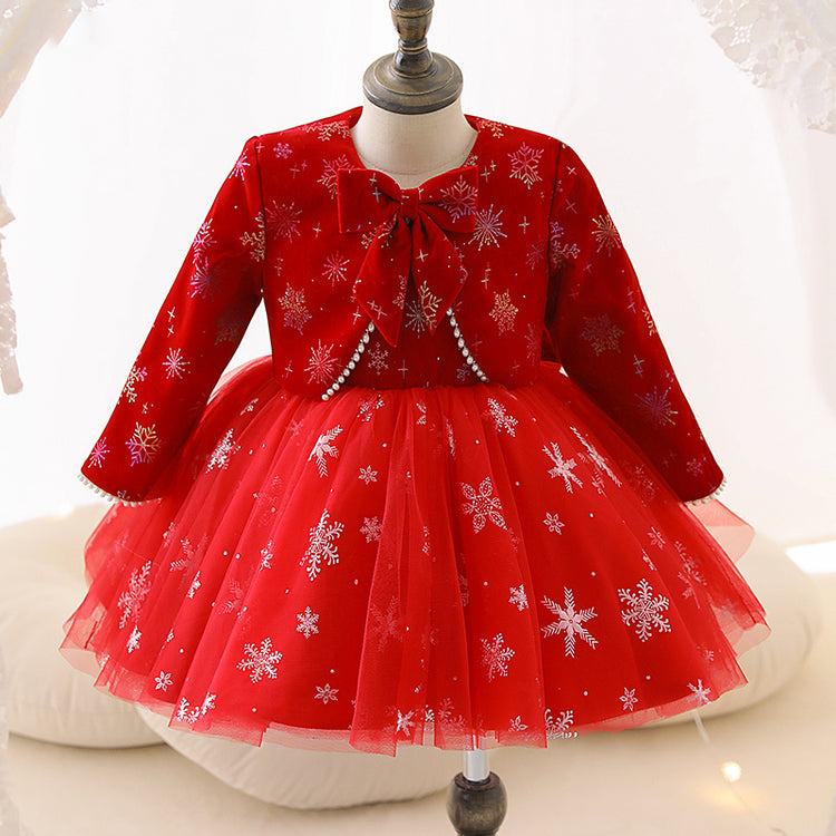 Girl Christmas Dress Baby Girl Dress Toddler Christmas Red Cute Snowflake Party Princess Dress