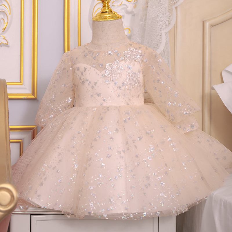 Flower Girl Dress Toddler Prom Birthday Party Summer Elegant Sequins Embroidery Dress