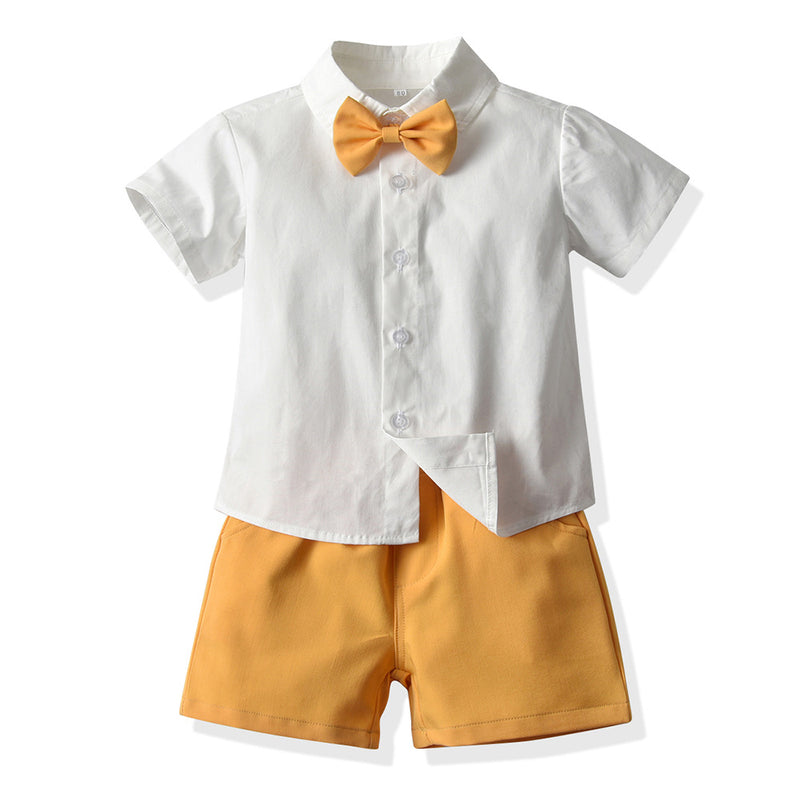 Baby Boys Short Sleeve Bow Shirt Bib Shorts Two Piece Set