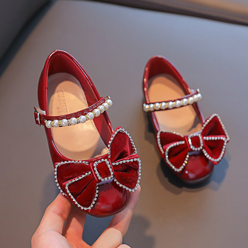 Elegant Bow Pearl Soft Sole Princess Shoes