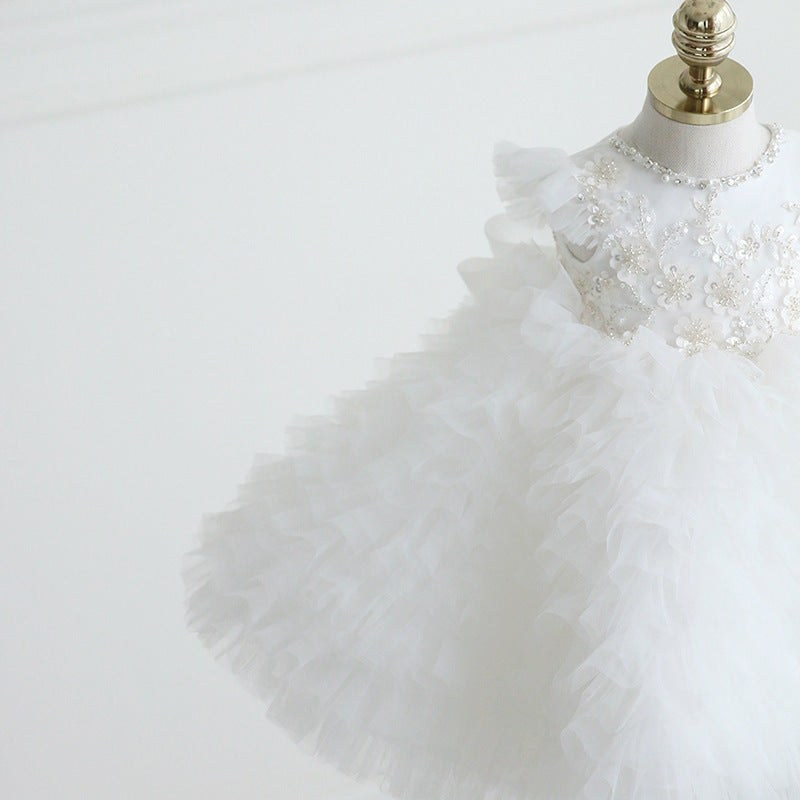 Baptism Dresses Baby Girl Cute White Sequins Fluffy Birthday Christening Dress