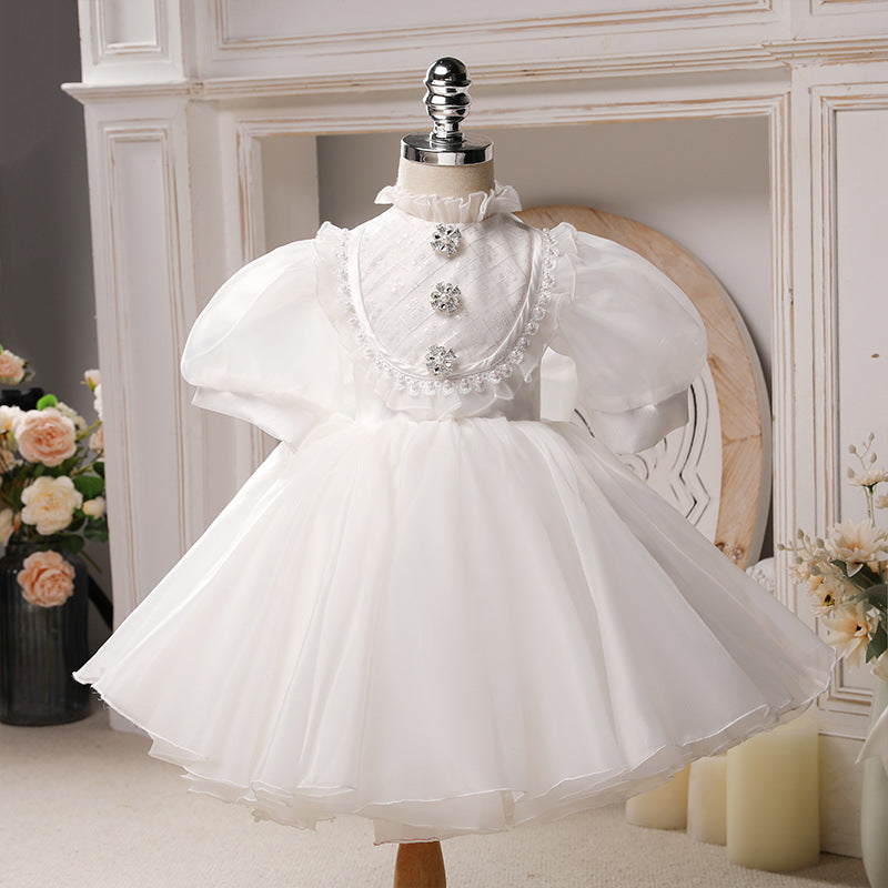 Little Girl Dress Toddler Flower Baptism White Court Vintage Beaded Christening Dress