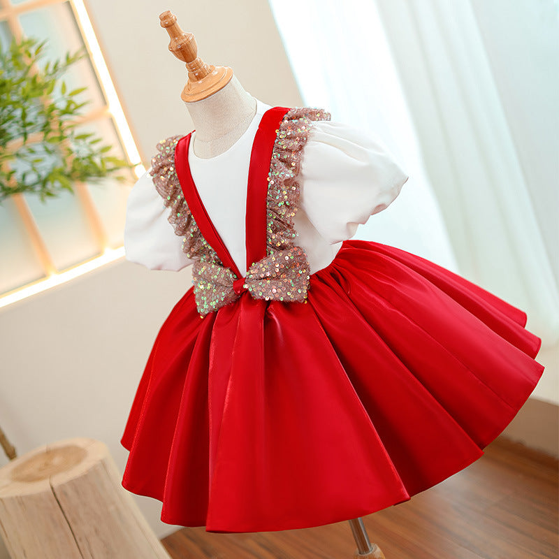 Girl Christmas Dress Baby Girl Birthday Formal Dresses Girl Bow Sequins Pageant Princess Dresses