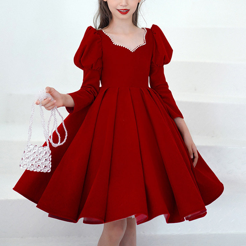 Girls Pageant Dresses - Girl Christmas Dress First Communion Dress Girl Elegant Pageant Dresses Baby Girl Red Long Sleeve Fluffy Princess Dress, Red / Girls Pageant Dresses - Girl Christmas Dress First Communion Dress Girl Elegant Pageant Dresses Baby Girl Red Long Sleeve Fluffy Princess Dress, Red /