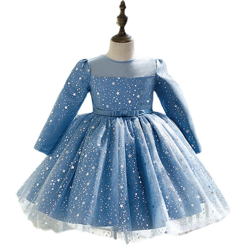 Marryshe - Little Girl Dresses - Baby Girl Birthday Party Dresses Toddler Star Print Long Sleeve Blue Ball Gowns, Blue / 4-5 Years (120cm) Marryshe - Little Girl Dresses - Baby Girl Birthday Party Dresses Toddler Star Print Long Sleeve Blue Ball Gowns, Blue / 4-5 Years (120cm)