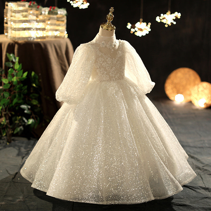First Communion Dress Girl Long Sleeve Sequin Flower Girl Dress Pageant Princess Dress, White / 7-8 Years (140cm) First Communion Dress Girl Long Sleeve Sequin Flower Girl Dress Pageant Princess Dress, White / 7-8 Years (140cm)
