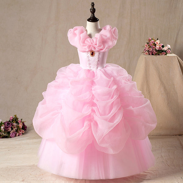 Baby Girl First Communion Dress Girl Formal Pink Elegant Fluffy Flower Birthday Party Dress