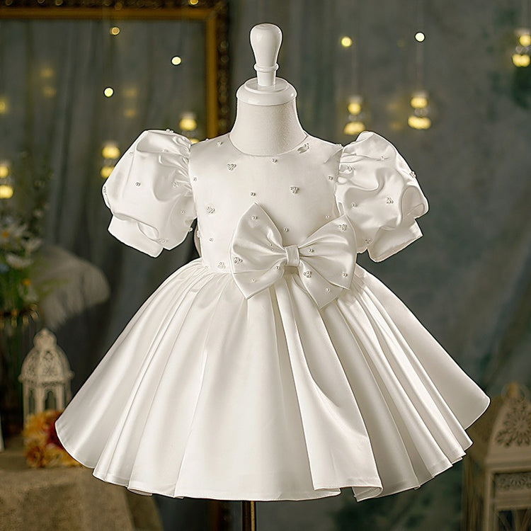 Flower Girl Dress Toddler Baptism Summer Autumn Beaded Bow Christening Dress