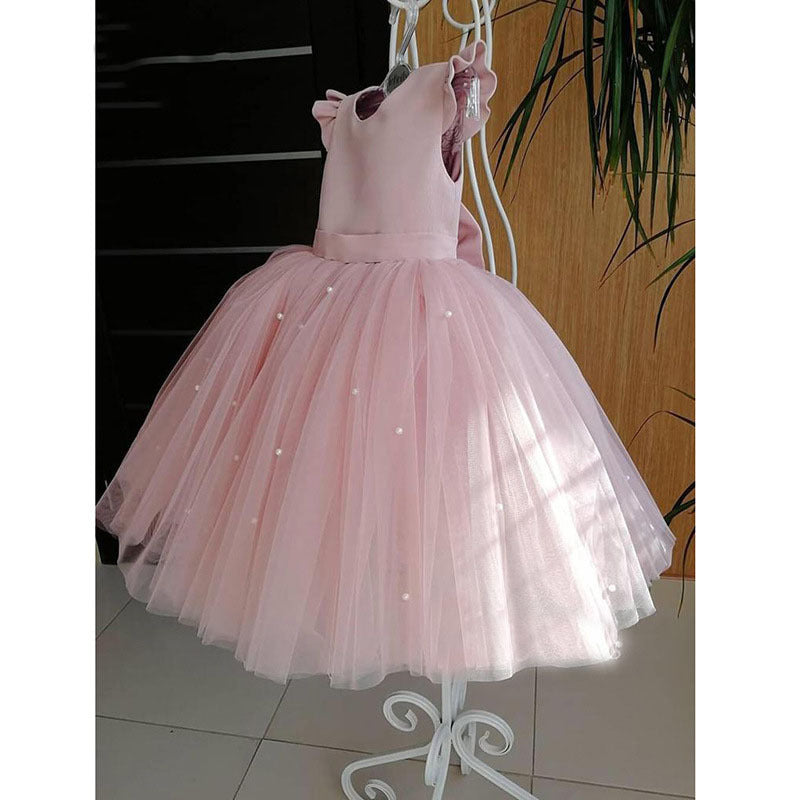 Baby Girl Princess Dress Summer Back Bow Textured Puffy Birthday Party Dress