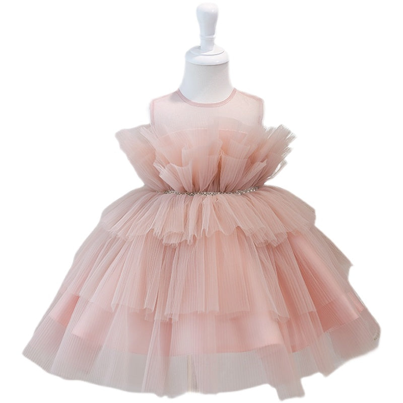 Baby Girl Formal Princess Dresses Girl Summer Sleeveless Round Neck Fluffy Birthday Party Dress